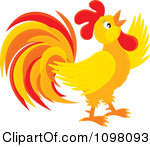 clipart crowing orange and red rooster royalty free vector illustration by alex bannykh