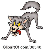 clipart illustration of a gray wolf in a protective stance by dero