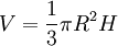 v={1 \over 3} \pi r^2h